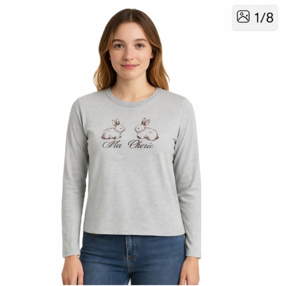 Homegirl Society Gray Ma Cherie Long Sleeve Cropped Tee Sz Lg